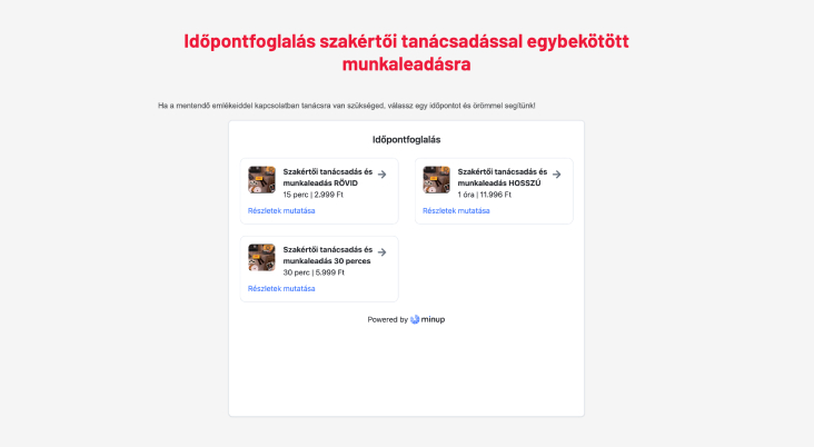 List of services for which appointments can be booked.