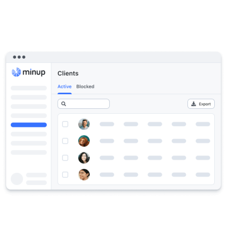Picture of list of clients who booked appointments. Search and export features available.